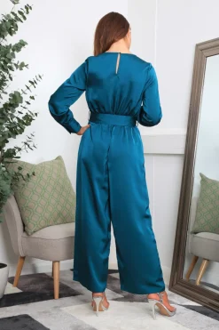 Jumpsuits^Double Second Lux Satin Wrap Jumpsuit Teal