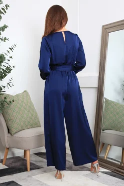 Jumpsuits^Double Second Lux Satin Wrap Jumpsuit Navy