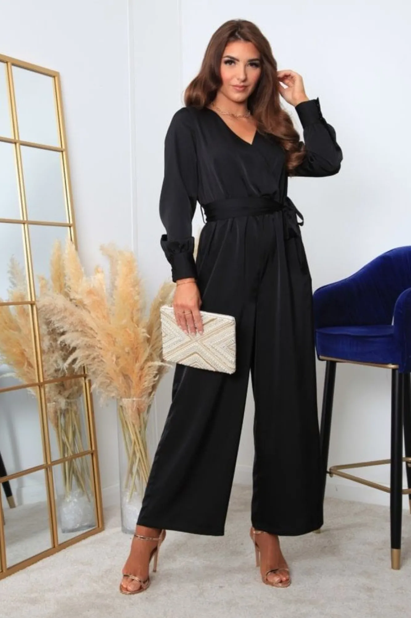 Jumpsuits^Double Second Lux Satin Wrap Jumpsuit Black