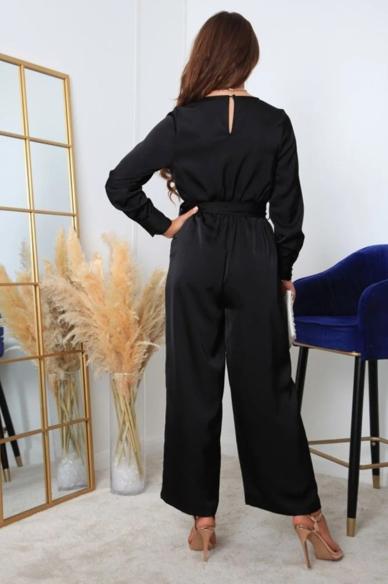 Jumpsuits^Double Second Lux Satin Wrap Jumpsuit Black