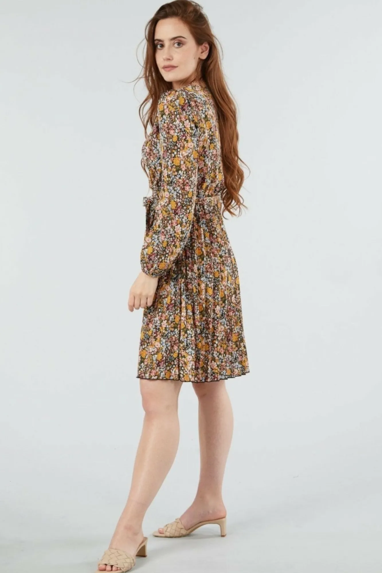 Mini Dresses^Double Second Mix Col Pleated Wrap Dress Multicolor