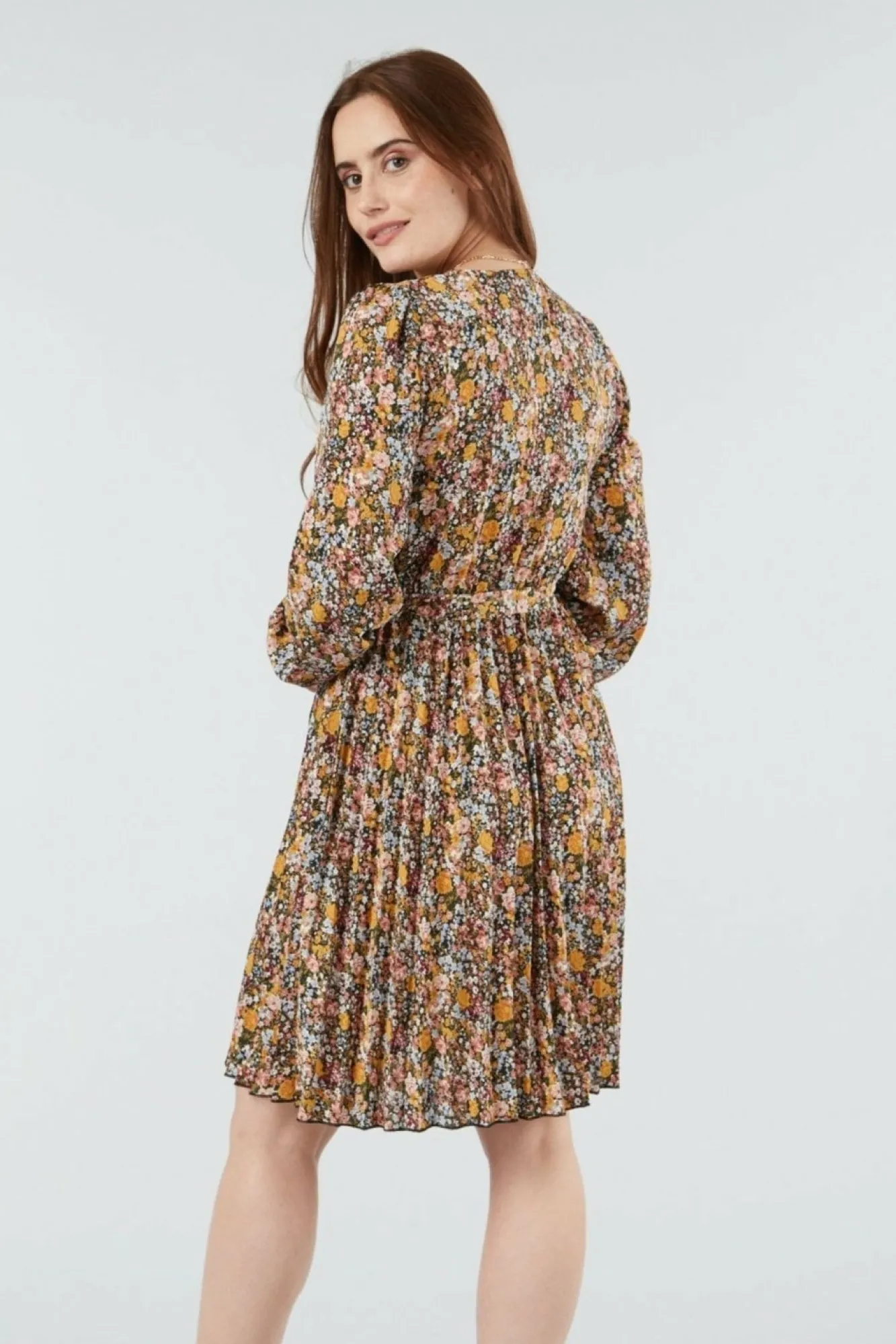 Mini Dresses^Double Second Mix Col Pleated Wrap Dress Multicolor