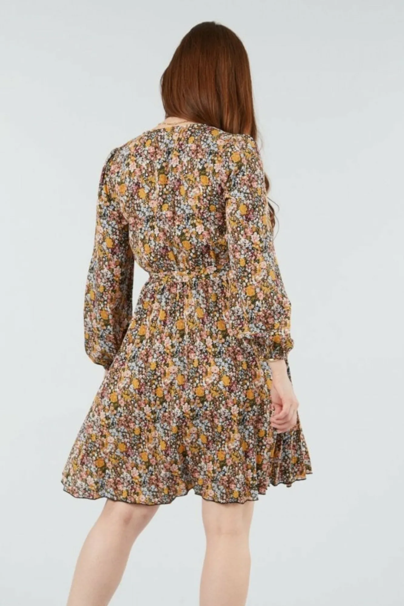 Mini Dresses^Double Second Mix Col Pleated Wrap Dress Multicolor