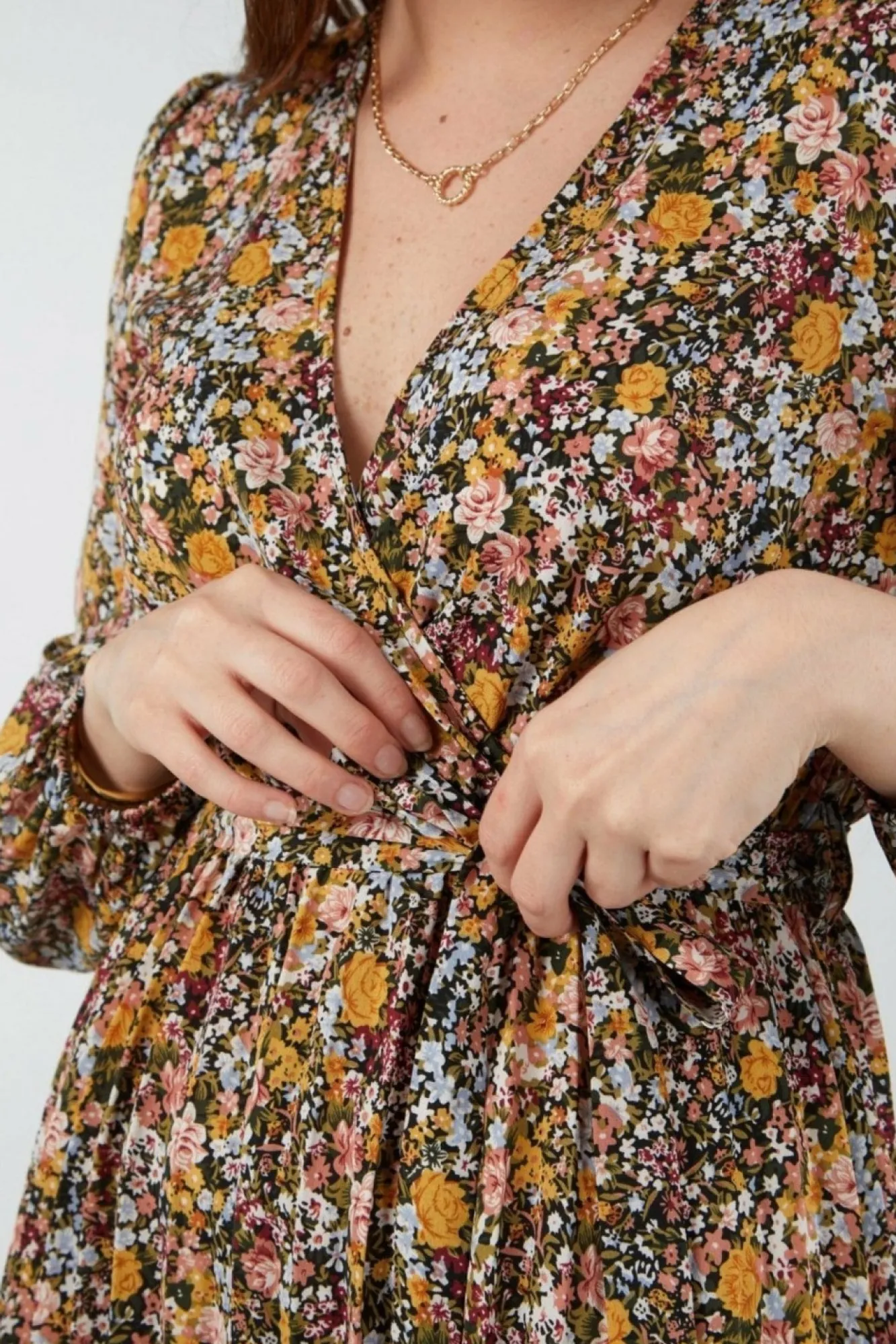 Mini Dresses^Double Second Mix Col Pleated Wrap Dress Multicolor