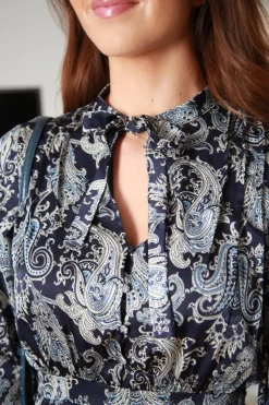 Mini Dresses^Double Second Navy Paisley Print Pussybow Dress Multinavy