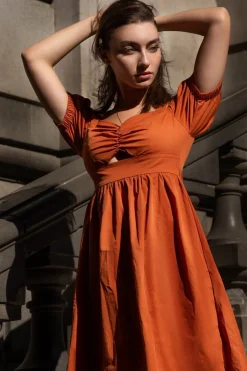 Mini Dresses^Double Second Orange Bardot Ruched Dress Burnt Orange