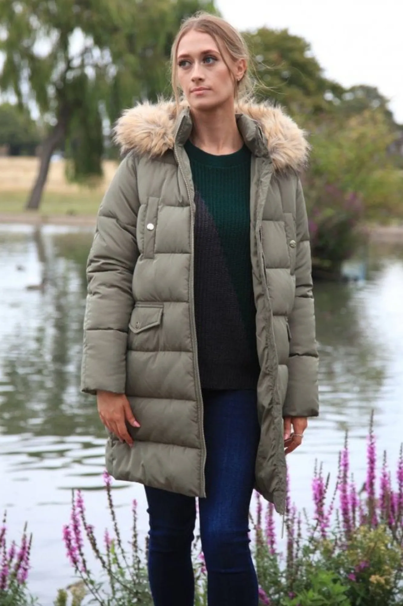 Outerwear^Double Second Oversized Long Duvet Coat Khaki
