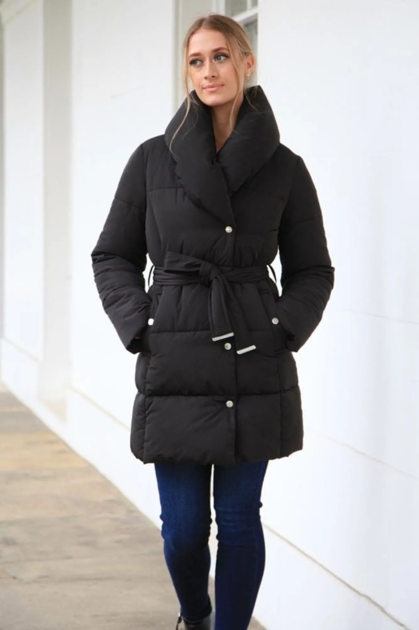 Outerwear^Double Second Padded Collar Wrap Puffer Black