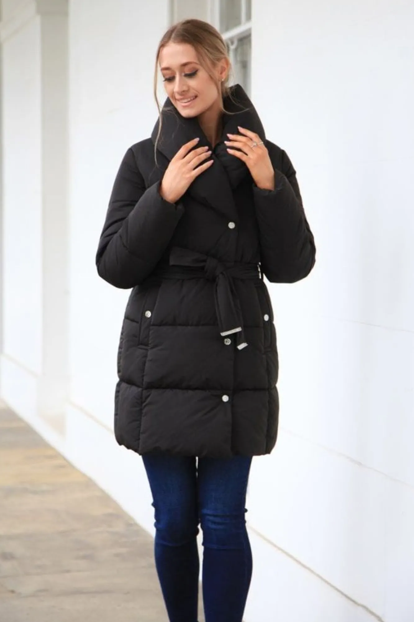 Outerwear^Double Second Padded Collar Wrap Puffer Black