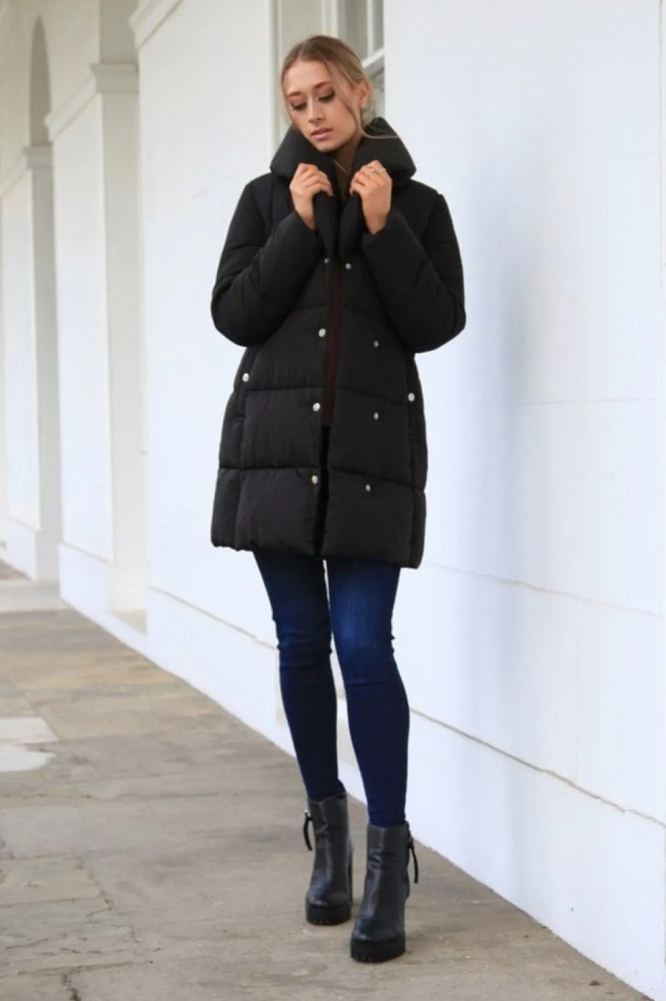 Outerwear^Double Second Padded Collar Wrap Puffer Black