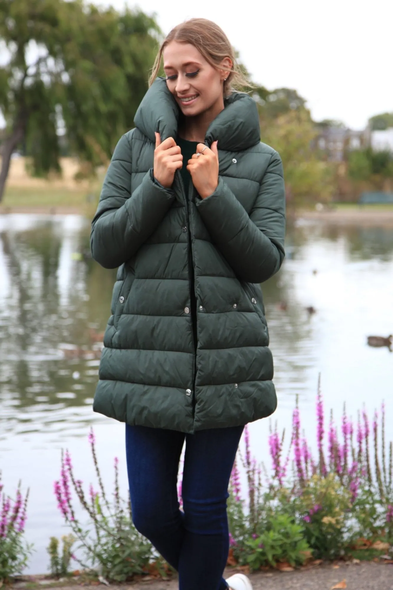 Outerwear^Double Second Padded Collar Puffer Green