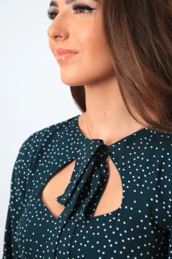 Mini Dresses^Double Second Polka Dot Cut Out Front Tie Dress Green