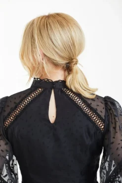 Blouses^Double Second Polka Dot Organza Puff Sleeve Top Black