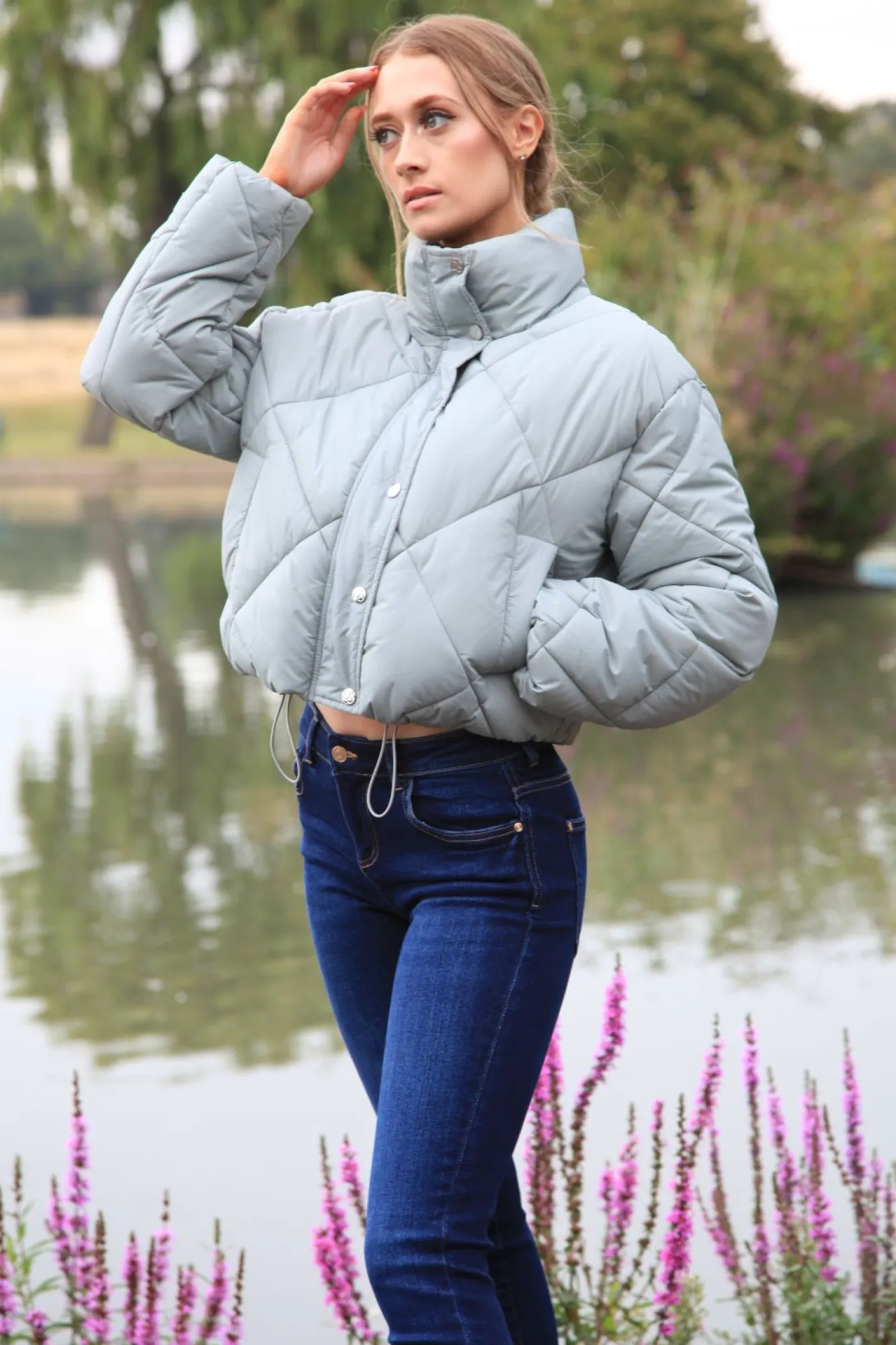 Outerwear^Double Second Quilted Cropped Jacket Sage