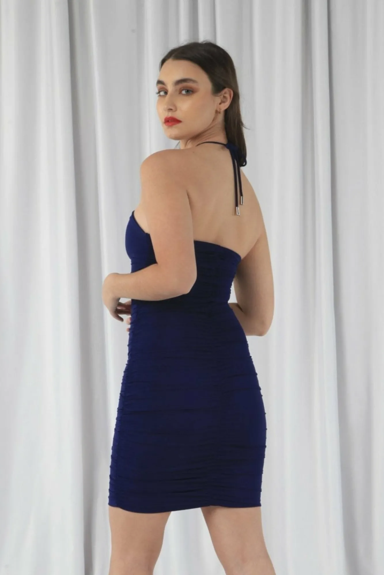 Mini Dresses^Double Second Ruched Bodycon Neck Dress Navy