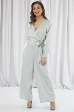Jumpsuits^Double Second Sage Lux Satin Wrap Jumpsuit Sagegreen