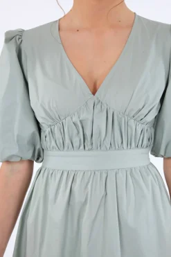 Mini Dresses^Double Second Sage Volume Sleeve Ruched Dress Green
