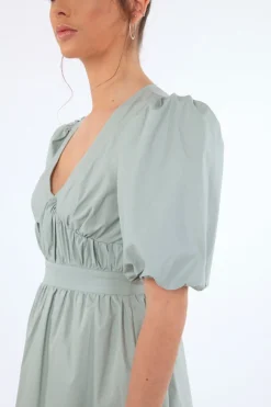 Mini Dresses^Double Second Sage Volume Sleeve Ruched Dress Green