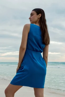Mini Dresses^Double Second Satin Cowl Neck Wrap Dress Blue