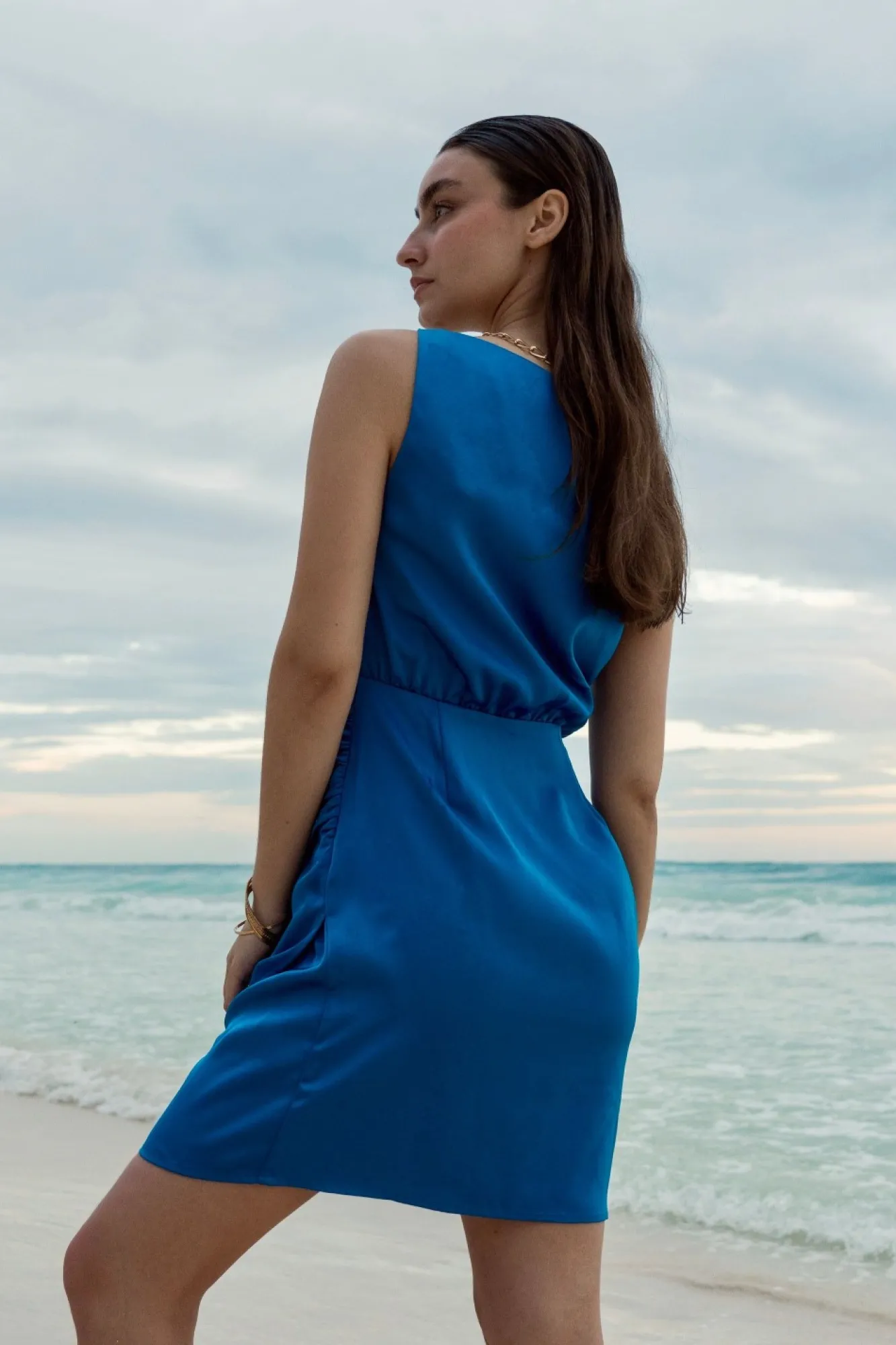 Mini Dresses^Double Second Satin Cowl Neck Wrap Dress Blue