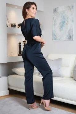Jumpsuits^Double Second Satin V-Neck Jumpsuit Navy