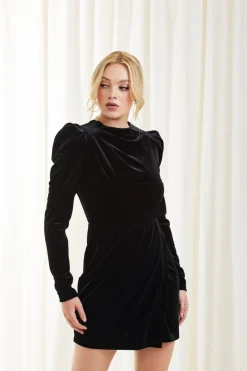 Mini Dresses^Double Second Shoulder Pad Velvet Dress Black