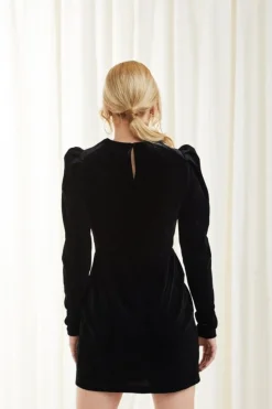 Mini Dresses^Double Second Shoulder Pad Velvet Dress Black
