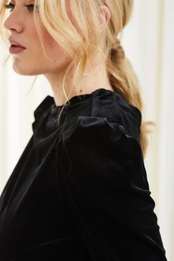 Mini Dresses^Double Second Shoulder Pad Velvet Dress Black