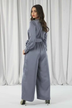 Jumpsuits^Double Second Silver/Blue Lux Satin Wrap Jumpsuit Silverblue