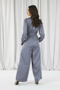 Jumpsuits^Double Second Silver/Blue Lux Satin Wrap Jumpsuit Silverblue
