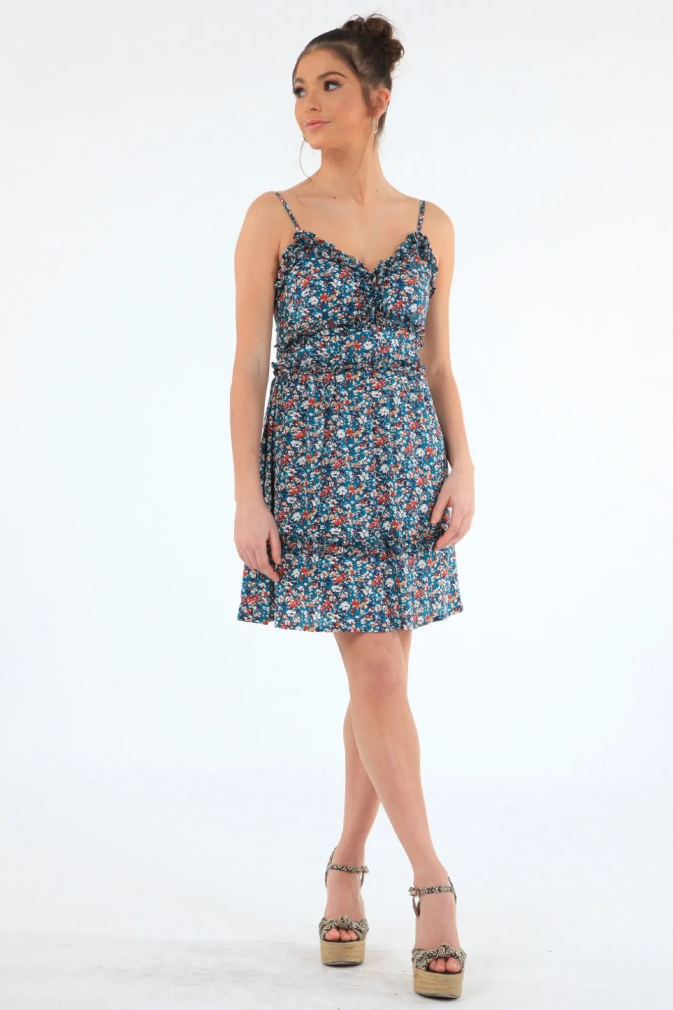 Mini Dresses^Double Second Strappy Dress With Double Frills Multi