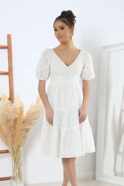 Mini Dresses^Double Second Tiered Broderie Dress White