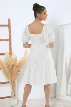 Mini Dresses^Double Second Tiered Broderie Dress White