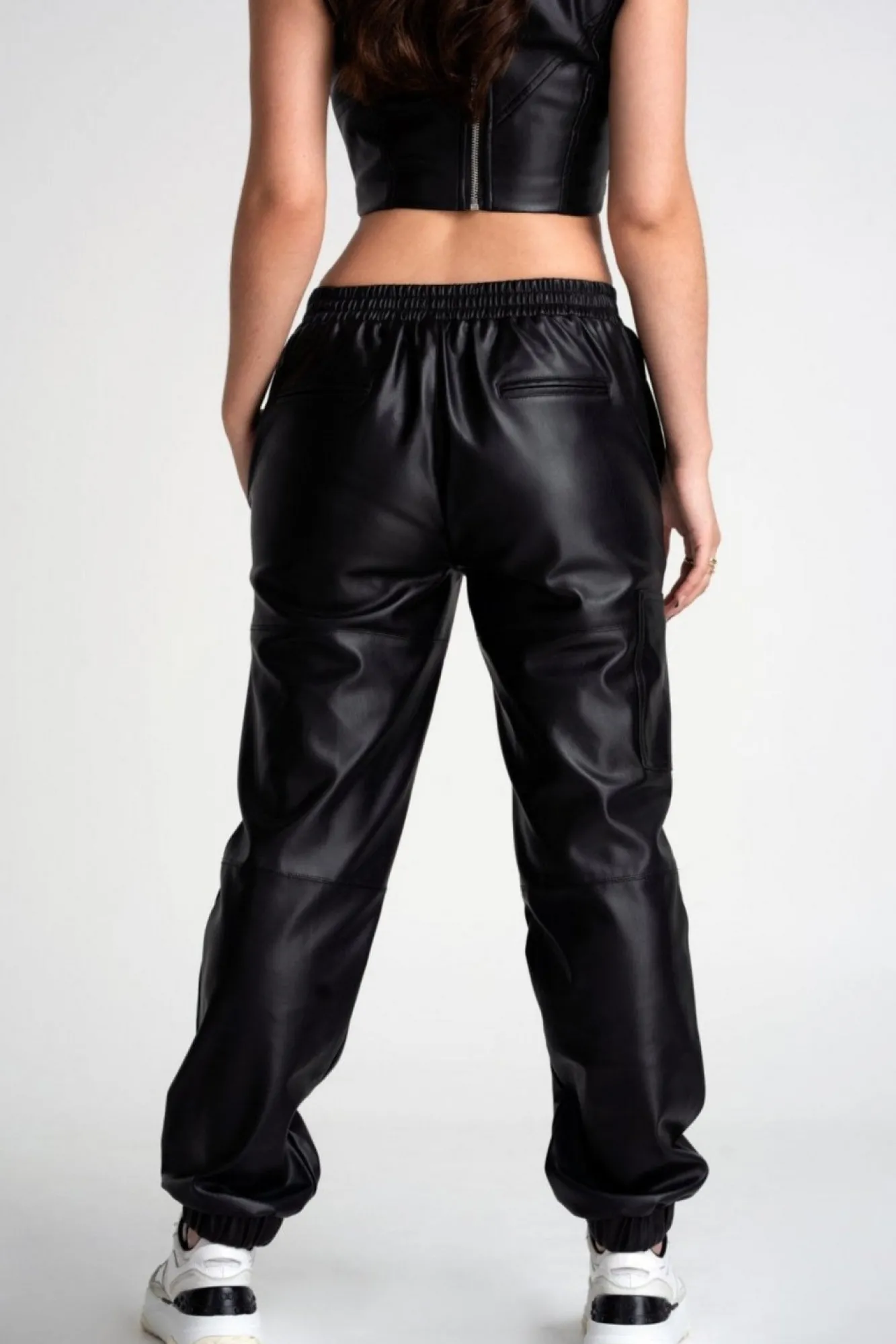 Trousers^Double Second Vegan Leather Utility Trousers Black