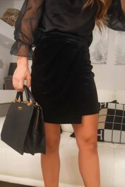 Skirts^Double Second Velvet Skirt With Pleat Detail Black