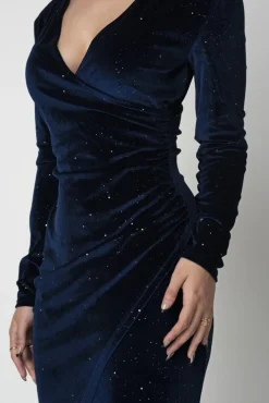 Mini Dresses^Double Second Velvet Sparkle Bodycon Wrap Dress Navy