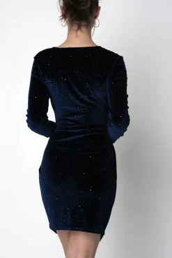Mini Dresses^Double Second Velvet Sparkle Bodycon Wrap Dress Navy
