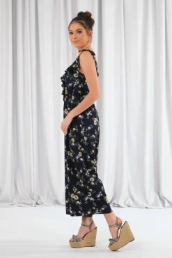 Jumpsuits^Double Second Wide Leg Jumpsuit With Frill Front Navy