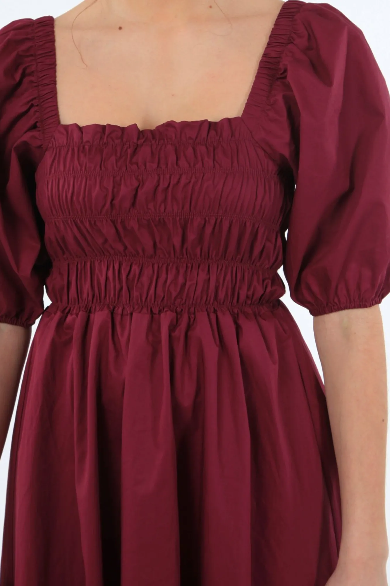 Mini Dresses^Double Second Wine Ruched Puff Sleeve Dress Red