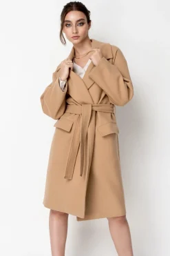 Outerwear^Double Second Wrap Collar Coat Camel