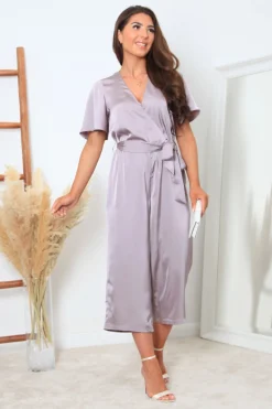 Jumpsuits^Double Second Wrap Front Satin Jumpsuit Lilac