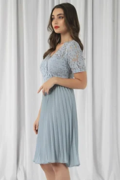 Mini Dresses^Double Second Wrap Lace Pleated Dress Paleblue