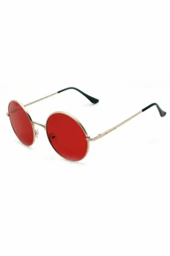 Sunglasses^East Village 'Journeyman' Metal Round Silver With Lens Red