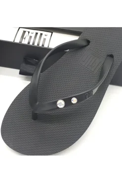 Sandals^Filli London Aurora Crystal Duo Luxury Flip Flops Black
