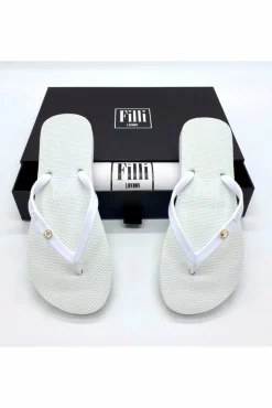Sandals^Filli London Aurora Crystal Luxury Flip Flops White