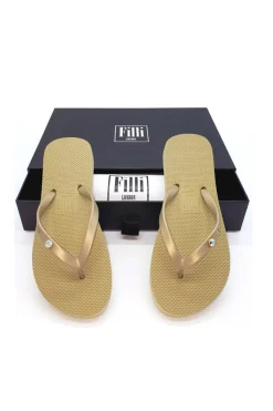 Sandals^Filli London Aurora Crystal Luxury Flip Flops Gold