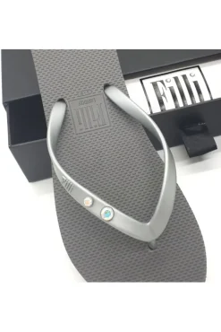 Sandals^Filli London Aurora Crystal Duo Luxury Flip Flops Silver