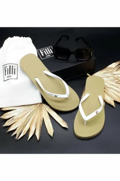 Sandals^Filli London Aurora Crystal Luxury Flip Flops White On Gold
