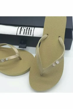 Sandals^Filli London Crystal Diamond Luxury Flip Flops Gold