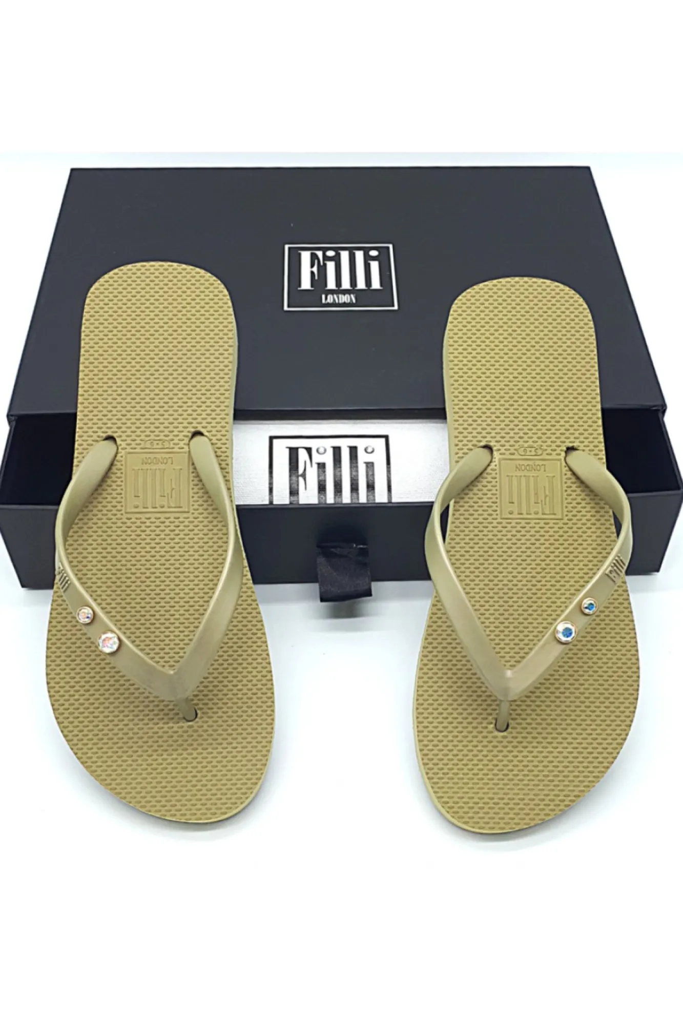 Sandals^Filli London Crystal Diamond Luxury Flip Flops Gold